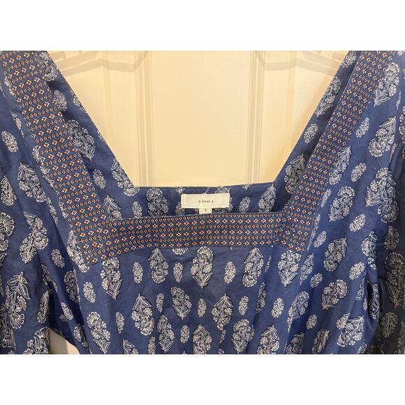 A Loves A Blue Boho Floral Dress Large Puff Sleeve Tiered Square Neckline - Picture 3 of 7